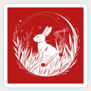 A rabbit under the moonlight (white) Sticker